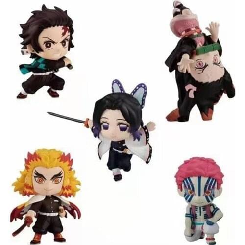 Demon Slayer Kimetsu No Yaiba Anime Figure Toys Tsuyuri Kanao Kamado Tanjirou Rengoku Kyoujurou Model Dolls 5pcs/set