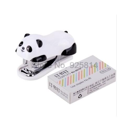 By dhl 500pcs mini panda stapler cartoon office school supplies stationery paper clip Binder book sewer industrial parts