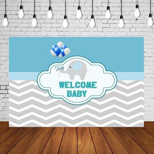 Welcome Baby Shower Party Backdrop Cute Elephant Peanut Celebrating Banner Grey Chevron Portrait Background Poster Decorations