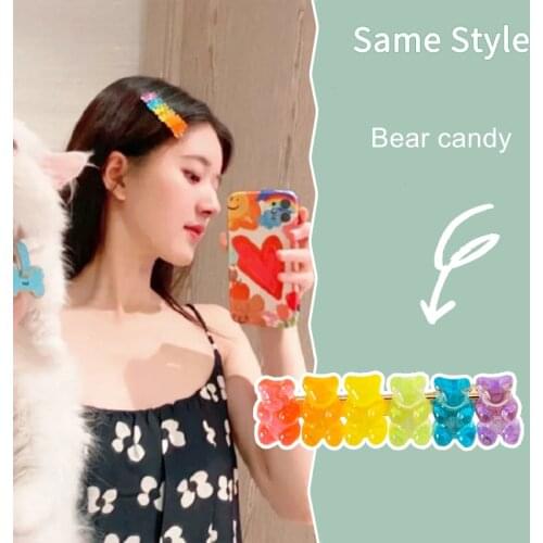 Ins Candy Color Bear Hairpin Rainbow Soft Jelly Bangs BB Hair Clips/Slides Girly Heart Cartoon Lovely Sweet Hair Accessories