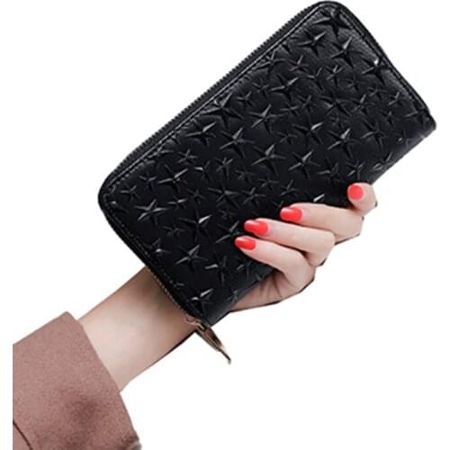 Five-pointed star zipper wallet long handbag hit color ladies clutch bag women hand purse card holder wallet mobile phone bag