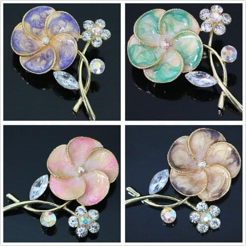 Fashion Romantic sunflower brooches women hot sale party weddings rhinestone gold-color pins jewelry B1239