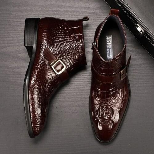 Men Ankle Boots Genuine Cow Leather Man Shoes Footwear Booties Low Heel With Zip Black Wine Red Large Sizes 2019 New Fashion