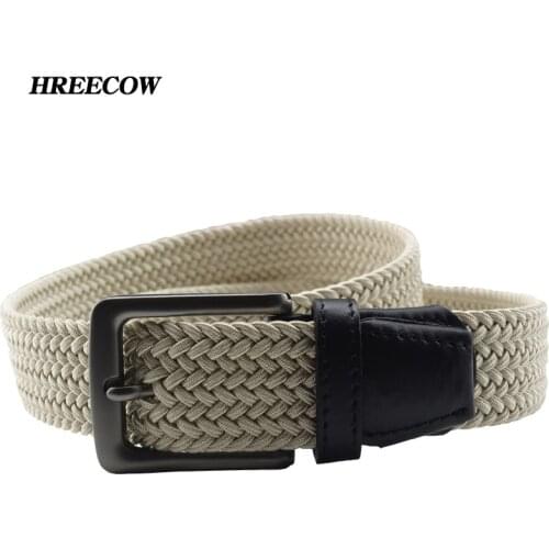 Male Elastic Stretch Waist Belt Canvas Stretch Braided Elastic Woven Leather Belt Hot Metal Stretch Belt For Men