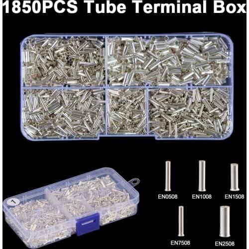 1850pcs Tube Terminal Set Bootlace Ferrule Kit Non Insulated Naked Butt Wiring Cable Connector Mixed Crimp Terminals Kits