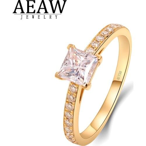 Real 14K Yellow Gold 1.0Carat 5.5*5.5mm Princess Cut Moissanite Halo Engagement Ring DF Color VVS1 Pave Setting Sparking Diamond