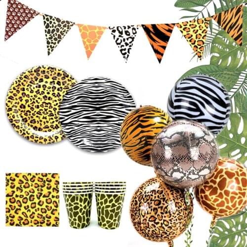 Woodland Animals Markings Disposable Tableware Plate Napkins Happy Birthday Party Decor Kids Jungle Safari Birthday Party Suppli