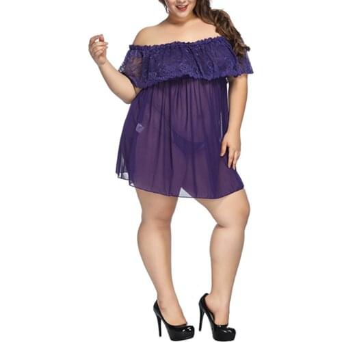 Sexy Lace Pajamas Midnight Charm Transparent Temptation Plus size One-shoulder Nightdress S-7XL