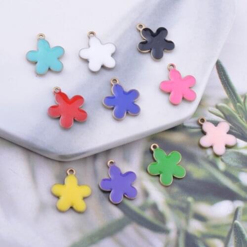 30pcs 10*12mm Copper Colorfull Small Flower Charms Both Sided Enamel Pendant DIY Jewelry Earring Making