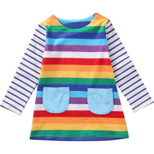Toddler Baby Kids Girls Casual Cotton Rainbow Stripe Long Sleeve Top Dress Fall Clothes 2019 New