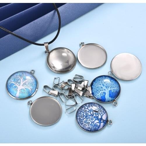 20pcs/Lot 20/25/30mm Round Cabochon Base Settings Stainless Steel Blank Tray For Necklace Pendant Jewelry Making DIY