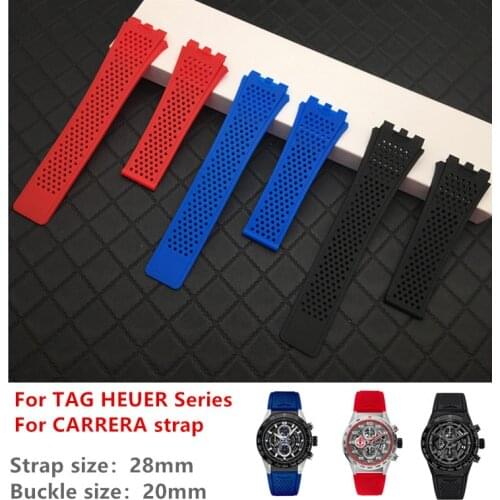 Red Blue Black 28x22mm Silicone Rubber Watchband For Tag Heuer strap Breathable Band Soft Watch band For CARRERA Bracelet