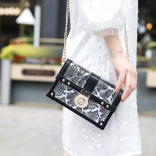 Luxury Lady Box Bags Black Retro Designer Brand Python Leather Lock Studs Shoulder/Crossbody Bag Vacation Travel Women Handbags