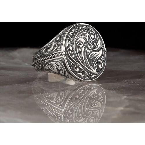 Handmade Pen İşçilikli 925 Sterling Mens Silver Ring