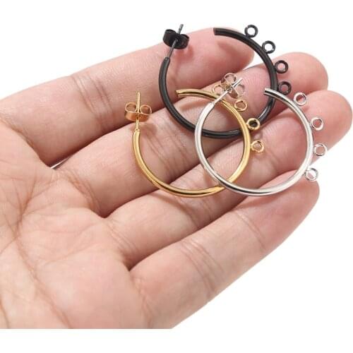 Silver/gold/black tone stainless Steel Earrings Punk C Shape Silver Hoop Earrings with 3 jump ring for DIY earring making