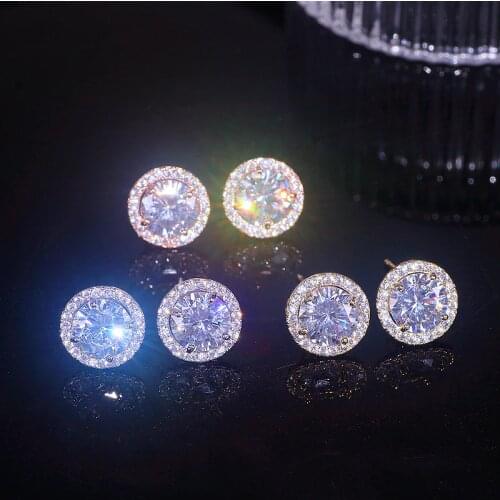 Classic Luxury Female Zircon Stone Stud Earring Silver Color Bling Bling Round Crystal Earrings For Women Wedding Jewelry Gifts
