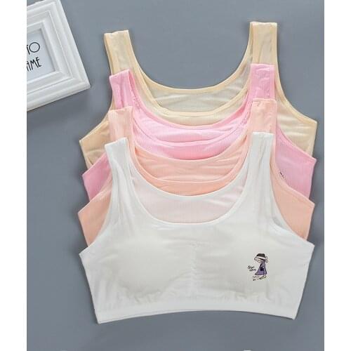 Girls Cotton Training Puberty Bra Cartoon Kids Lingerie Sport Tops Breathable Students Underwear Teens Double Deck Bras 13-28Y