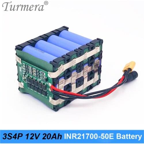 Turmera 12V 20Ah Lithium Battery 3S4P Use INR21700-50E 5000mAh 3.6V with 3S 40A Balance Board for Uninterrupted Power Supply 12V