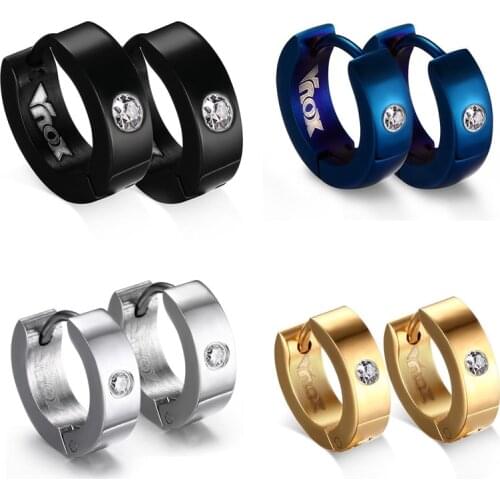 Vnox Cute Hoop Earrings For Women Men Stainless Steel Ear Cuff Brincos Huggie Jewelry