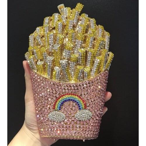 WHTUOHENG Pink/White/Yellow Potato Chips Shape Crystal Clutches Designer Elegant Women Diamond Evening Phone Shoulder Handbag
