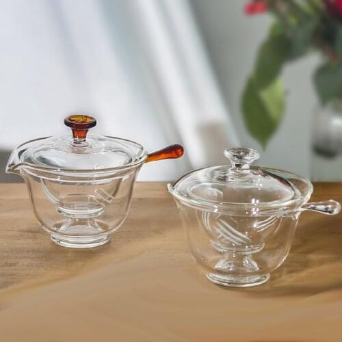 Japanese side handle with filter bubble tea cover bowl thickened heat-resistant glass transparent Kung Fu tea set tea maker