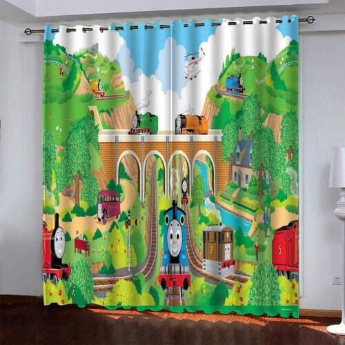 Little Train 3D Printing Blackout Curtain Bedroom Living Room Home Decoration for Baby Thomas and Kids Friends