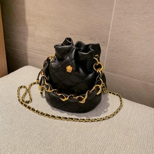 2021 NEW Women Mini Rhombic Pattern Handbags Chains Shoulder Bags Messenger Crossbody Bucket Handbag