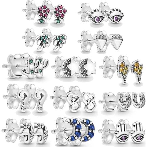 925 Sterling Silver My Moon Single Me Collection Pretty Flower Eye Ball Lucky Horseshoe Fashion Earrings For Women Jewelry Gift