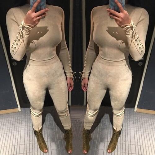 Women Sexy Full Length Suede Suits Solid Tight Club Suede Jumpsuits Sexy Back Hollow Rompers
