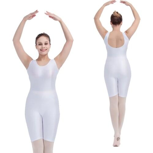 Retail Wholesale White Nylon/Lycra Tank Half Length Gymnastic Unitard Ladies Dance Bodysuit Girls Dancewear