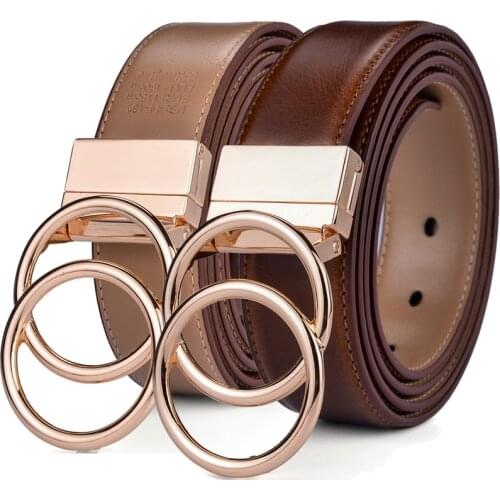 Women Leather Reversible Belt Double O Ring Rotate Buckle Two Side Waist Jeans Dress By Beltox Fine