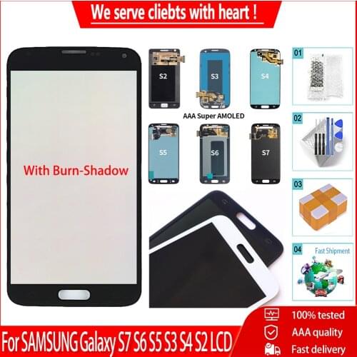 AAA AMOLED for SAMSUNG Galaxy S7 S6 S5 Lcd S3 S4 S2 LCD Display Touch Screen Digitizer Assembly Repair Parts with Burn-Shadow
