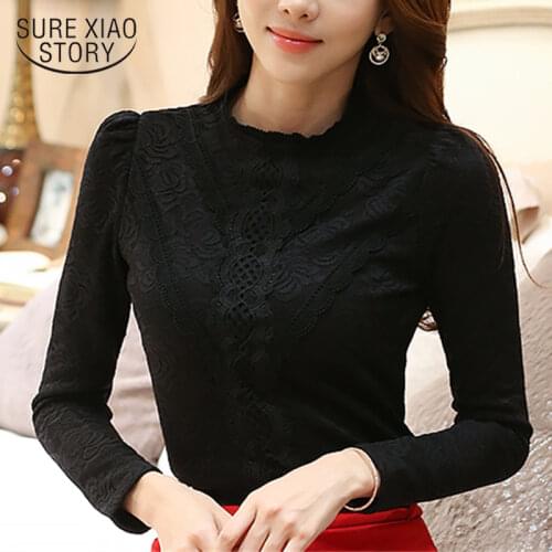Winter lace blouse shirt long sleeve women shirts fashion womens tops and blouses black blouse women clothing blusas 1661 50