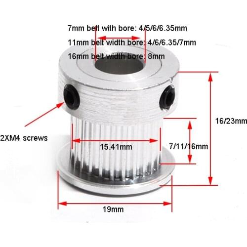GT2 25T K Type Timing Pulley Bore 4/5/6/6.35/7/8mm GT2 Gear Pulley 25 Teeth With 7/11/16mm Synchronous Wheel pulleys