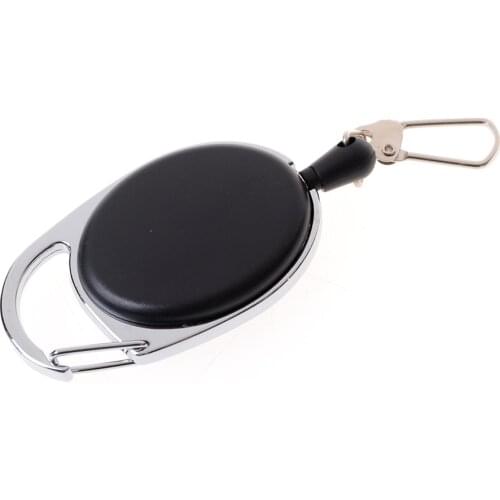 1PCS Carabiner Reel Clip On ID Card Holders Leather+Zinc Alloy Retractable Keychain Retractable Cord 24 Inch Cord Extension