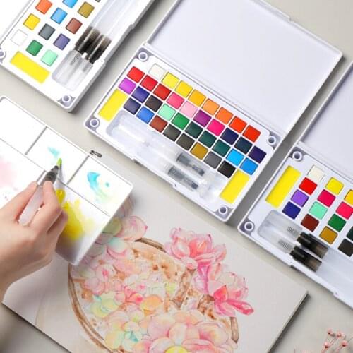 12/18/24/36 Color solid watercolor paint set with water pen palette for beginners hand-painted portable painting tools