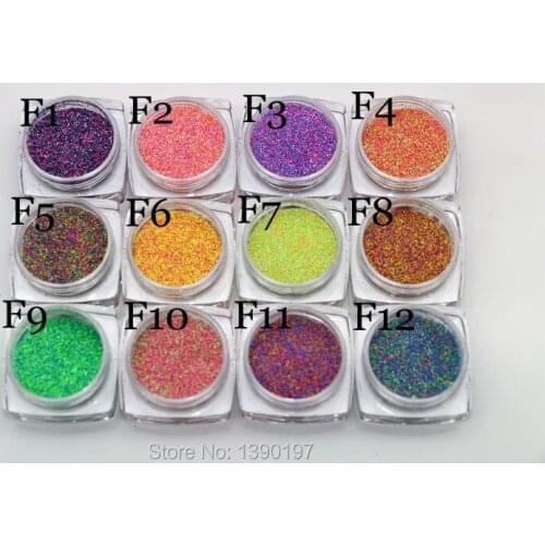 12 colors of fluorescent glitter pigment powder 2 grams per color for nail polish