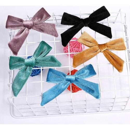 3.7" Children Baby Fashion Solid Velvet Hair Clips For Girls kids Knot Bow Hairgrips Hair Barrettes Women Hair Accessories