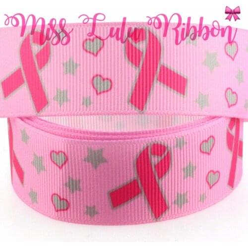 6mm-75mm "Pink Ribbon" Printed Grosgrain Ribbon/Foe Hearts/Stars Pattern Christmas Ribbon DIY Charity Party Decor 50 yards/roll