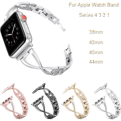 Diamond Link Bracelet Band For Apple Watch 4 3 2 1 Stainless Steel Strap For iwatch 44mm 40mm 42mm 38mm Watchband Accessories