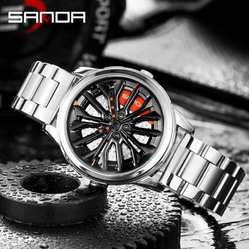 SANDA Men Wheel Watch Classic Fashion Waterproof Sport Watch Mens Quartz Stainless Rim Hub Quartz Watch Relogio Masculino