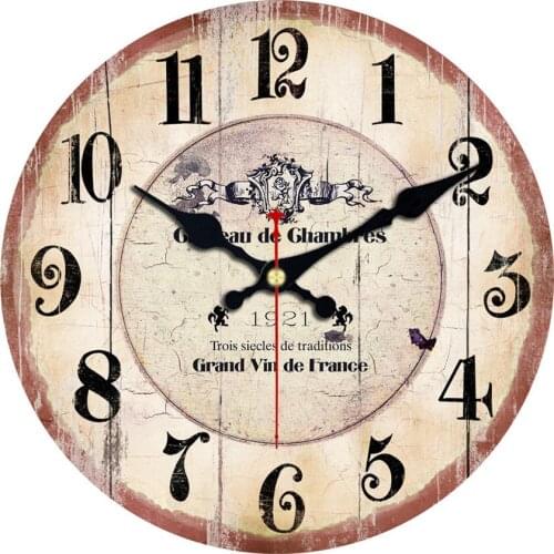 RIHE France Wine Barrel Silent Art Large Wooden Wall Clock, Wall Watch For Home Decor Study, No Ticking Sound, Creative Decor