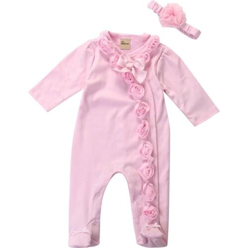 Toddlder Long Sleeve Newborn Infant Baby Girls 0~7M Romper Headband Clothes Long Sleeve Lovely Cute Outfits Set