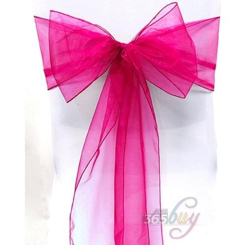 [ Fly Eagle ] 10PCS Organza Chair Sashes Bow Wedding Party Cover Banquet cover sashes #15 Fuchsia