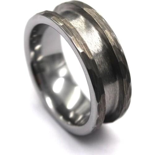8mm Hammered Tungsten Channel Ring Blank For Inlay DIY Wedding Band Opal KOA Wood Inlay