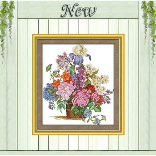 Beautiful flower basket rose painting counted print on canvas DMC 11CT 14CT Chinese Cross Stitch kits embroidery needlework Sets
