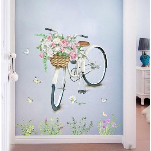 Creative Bicycle Wall Stickers Girl Self Adhesive Poster DIY Mural Decals Kids Rooms Baby Bedroom Decoration PVC