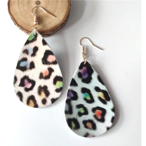 M&G Teardrop Leopard Leather Earrings Colorful Glitter Water Drop Three-dimensional Painting Tie Dye Earrings Accessories Gifts