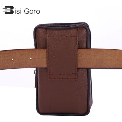 BISI GORO Multi-function Phone Coin Unisex Waist Bag Vintage Wear-resistant PU Heuptas Heren on The Belt Outdoor Small Wallet