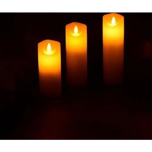 Set of 3 USB powerd Rechargeable led flickering pillar paraffin candle wavy edge moving wick Wedding Xmas Party Home decor-Amber
